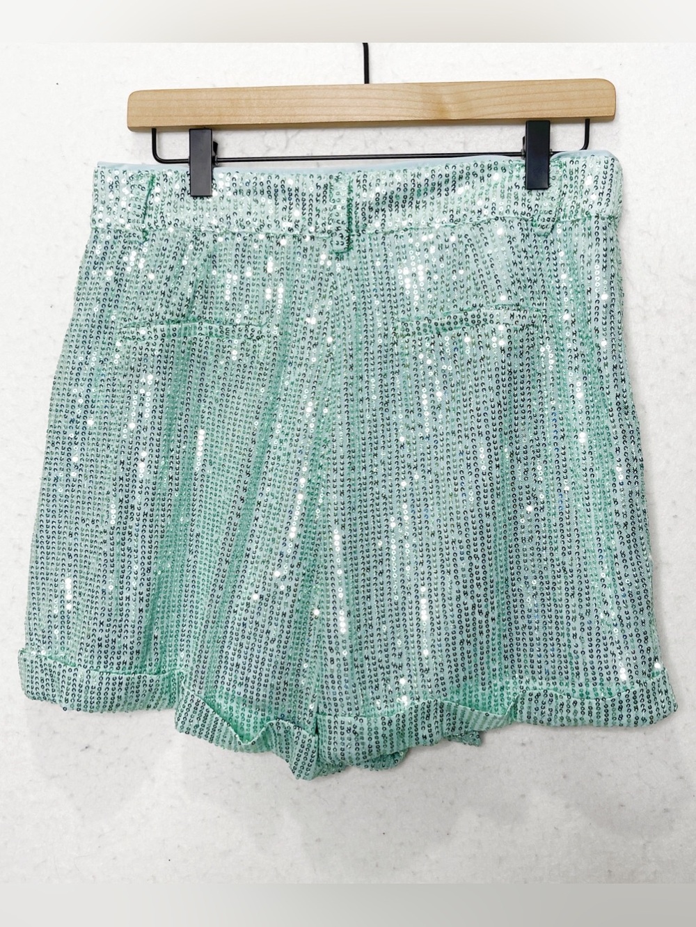 Baevely Mint Sequin Shorts Sparkly Festival Glitter Glam Rave Birthday Party Hot - Picture 3 of 10